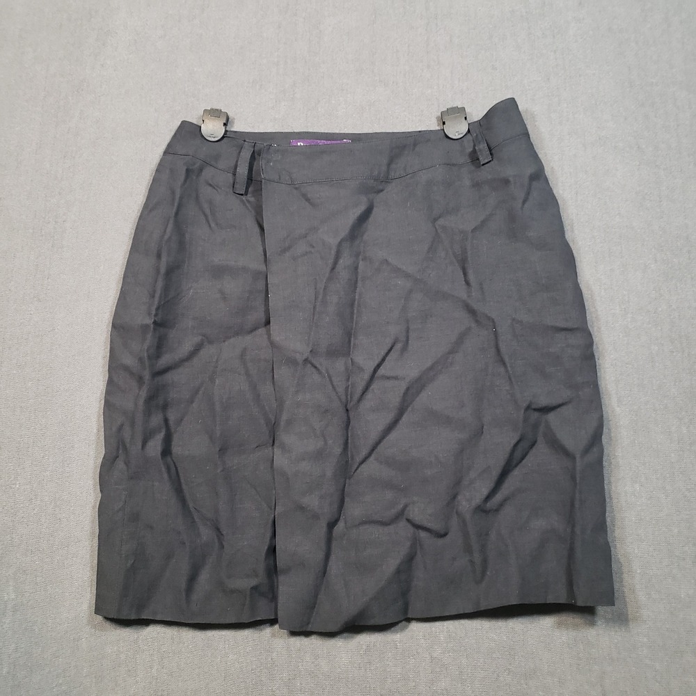 Ralph Lauren Collection Skirt Linen Womens 8 Black Purple Label USA Wrap Style